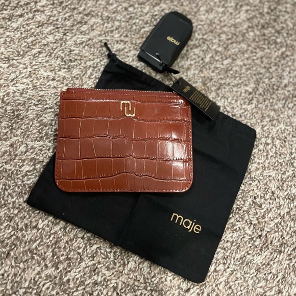 Maje Zip-up embossed leather pouch Cognac - Picture 7 of 10